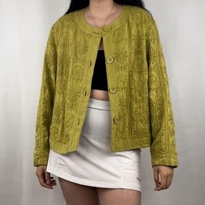 CHICO'S olive green embroidered jacket 8